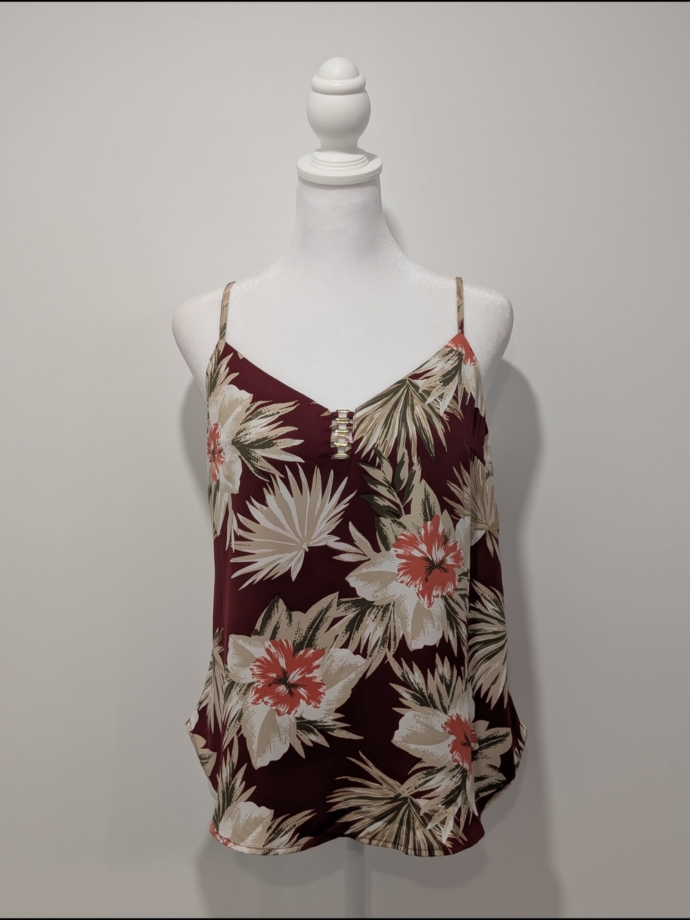 Dynamite Dark Red Floral Spaghetti Strap Cami